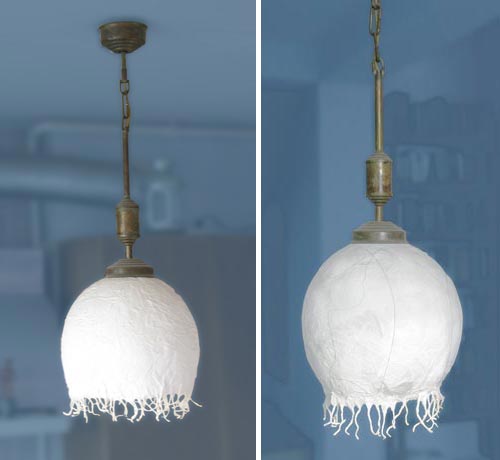 Lampy wiszące z artystycznymi kloszami wykonanymi z papier-mâché