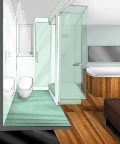 Łazienka przy sypialni - rozwiązanie koncepcyjne - wizualizacja